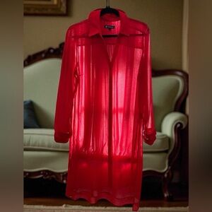 🥂INC International Concepts Vibrant Red Sheer Long Blouse.🥂